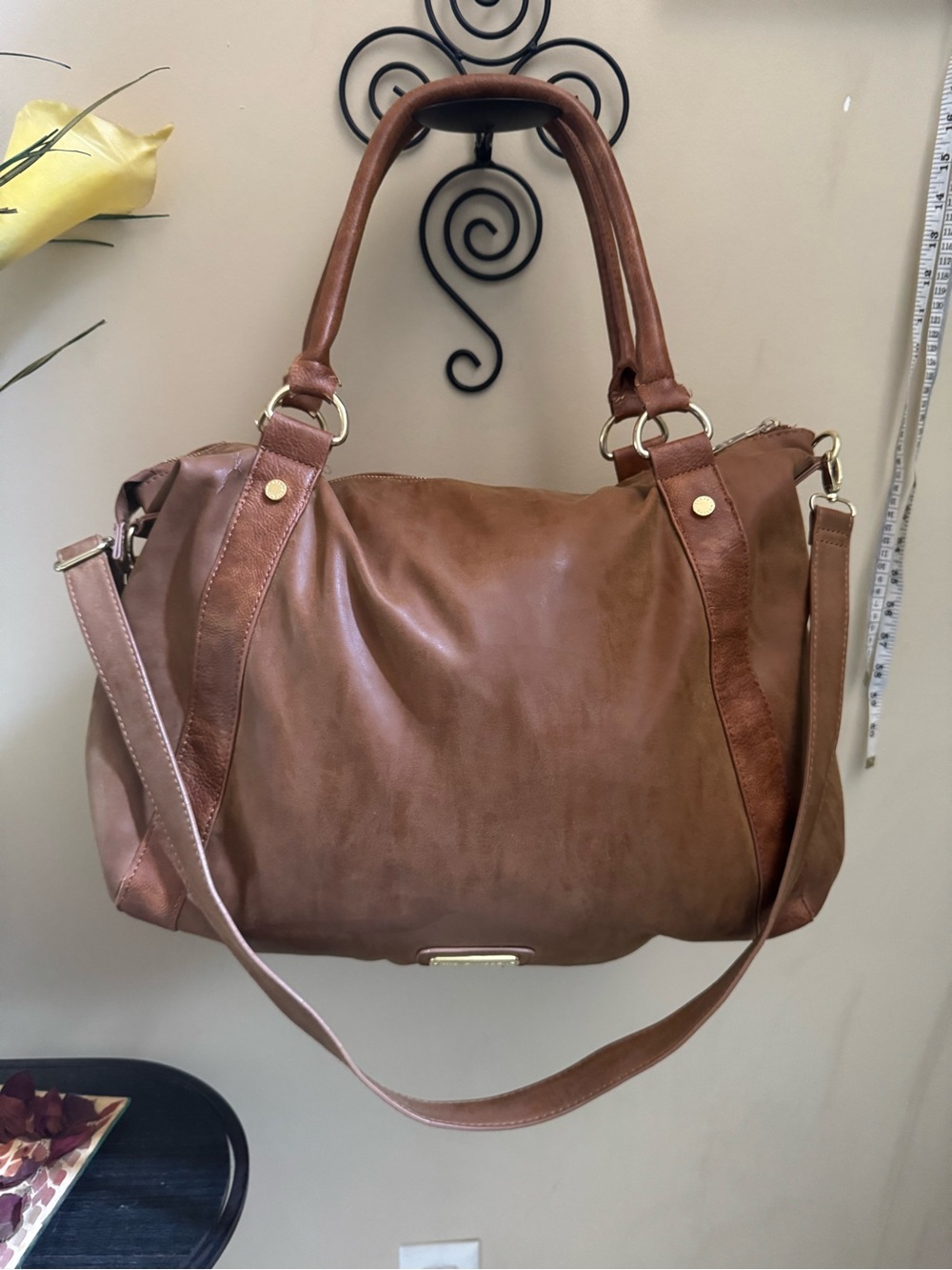 Steve Madden Large Cognac Convertible Satchel Crossbody Bag